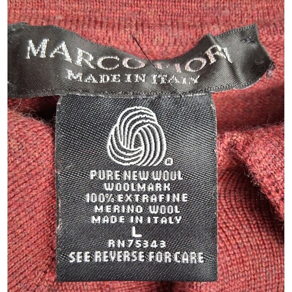 Merino Wool Men's Sweater Marco Fioni Collared Polo Size L Berry Red - Picture 2 of 13